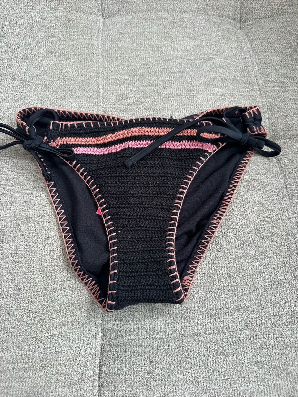 Xhilaration Black Crochet Bikini Bottom with Pink Trim and Side Ties